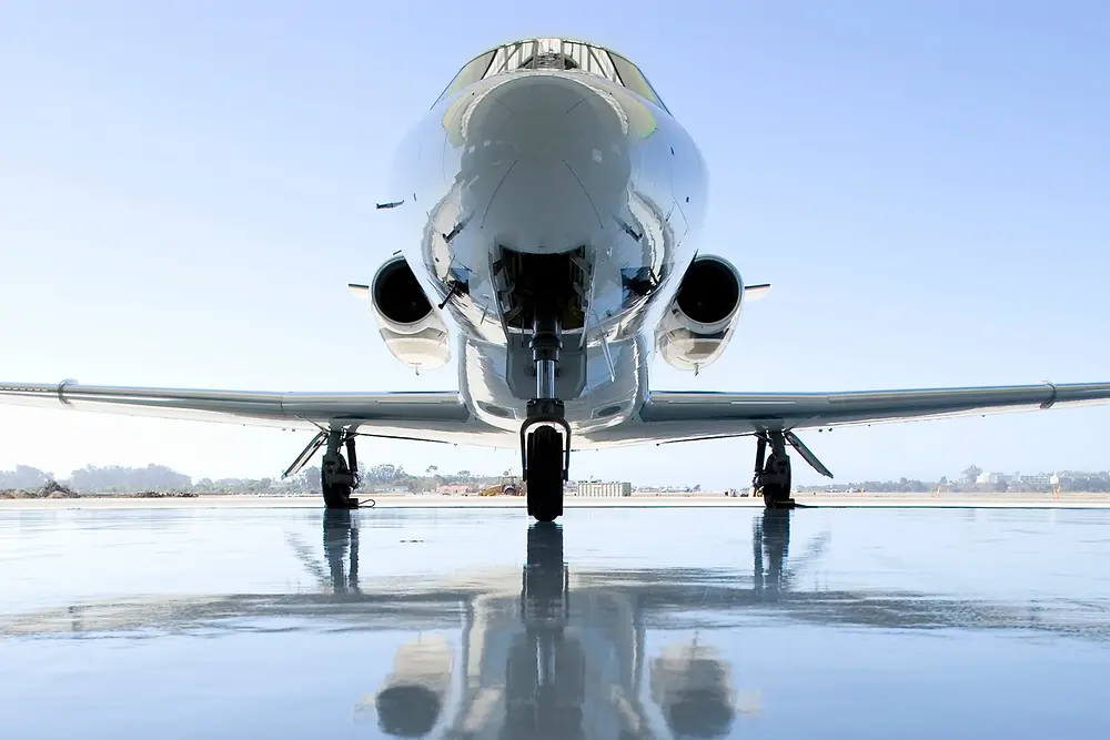 Airplane on field before taking off